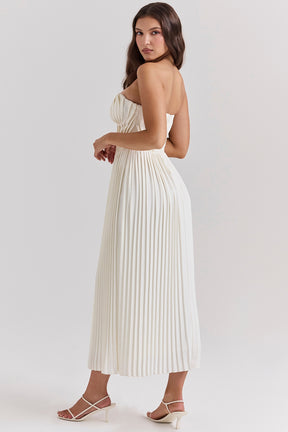 Amorata ivory pleated maxi dress