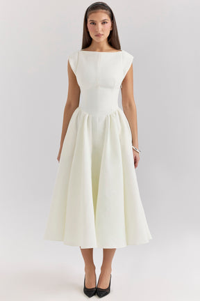 Debutante ivory moire satin midi dress