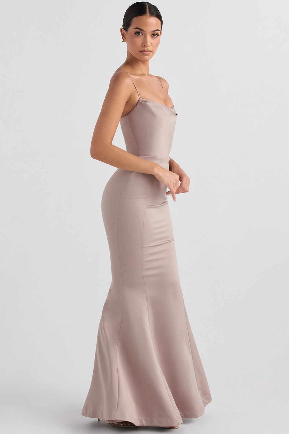 Violette mushroom satin fishtail gown Bridesmaid Collection