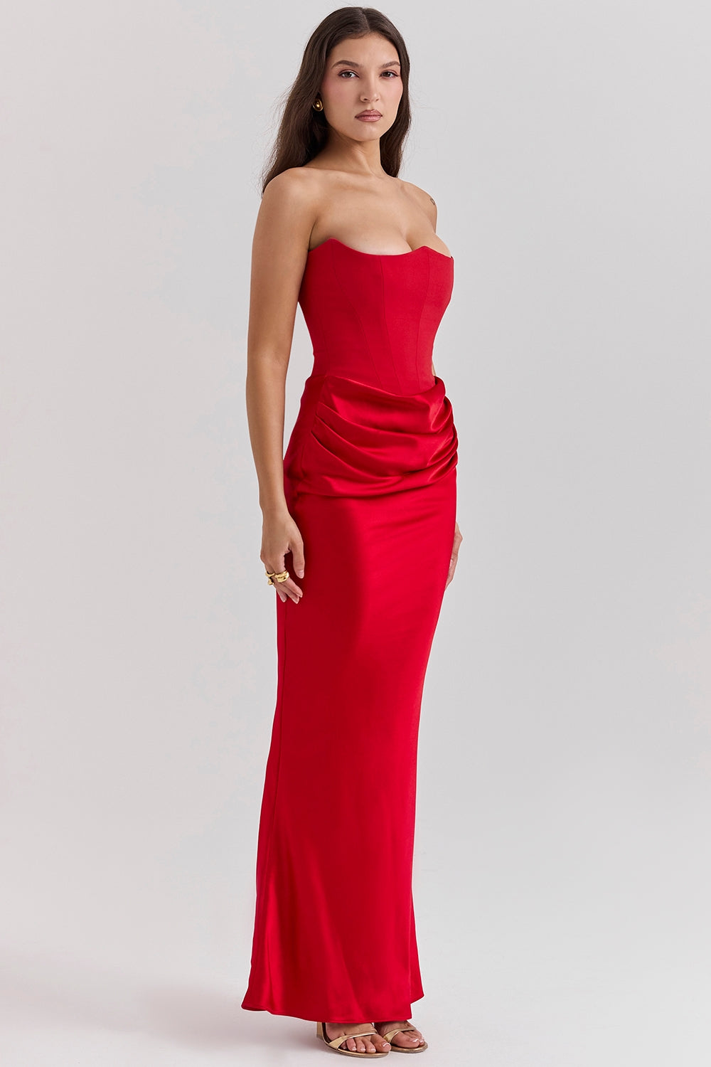 Persephone scarlet strapless corset maxi dress Bridesmaid Collection
