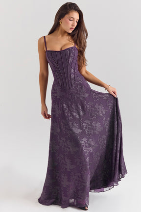 Esme grape lurex chiffon maxi dress Bridesmaid Collection