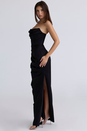 Adrienne black satin strapless corset maxi Bridesmaid Collection
