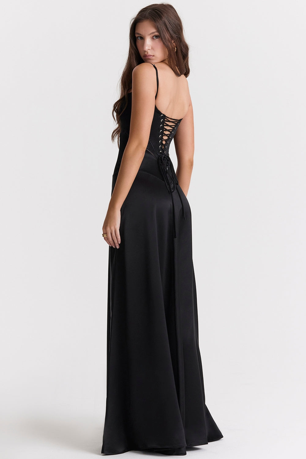 Anabella black lace up maxi dress Bridesmaid Collection