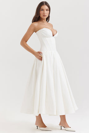 Lady white strapless midi dress