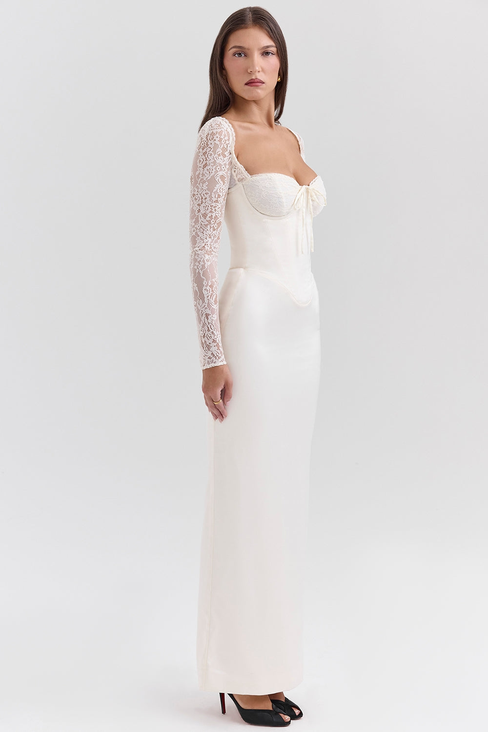 Perdi vintage ivory satin maxi dress