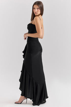 Gabbi black mesh ruffled front gown Bridesmaid Collection