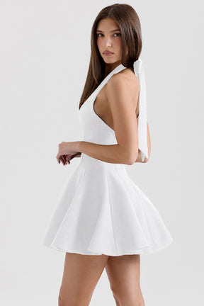 Loulette white halter neck bow mini dress
