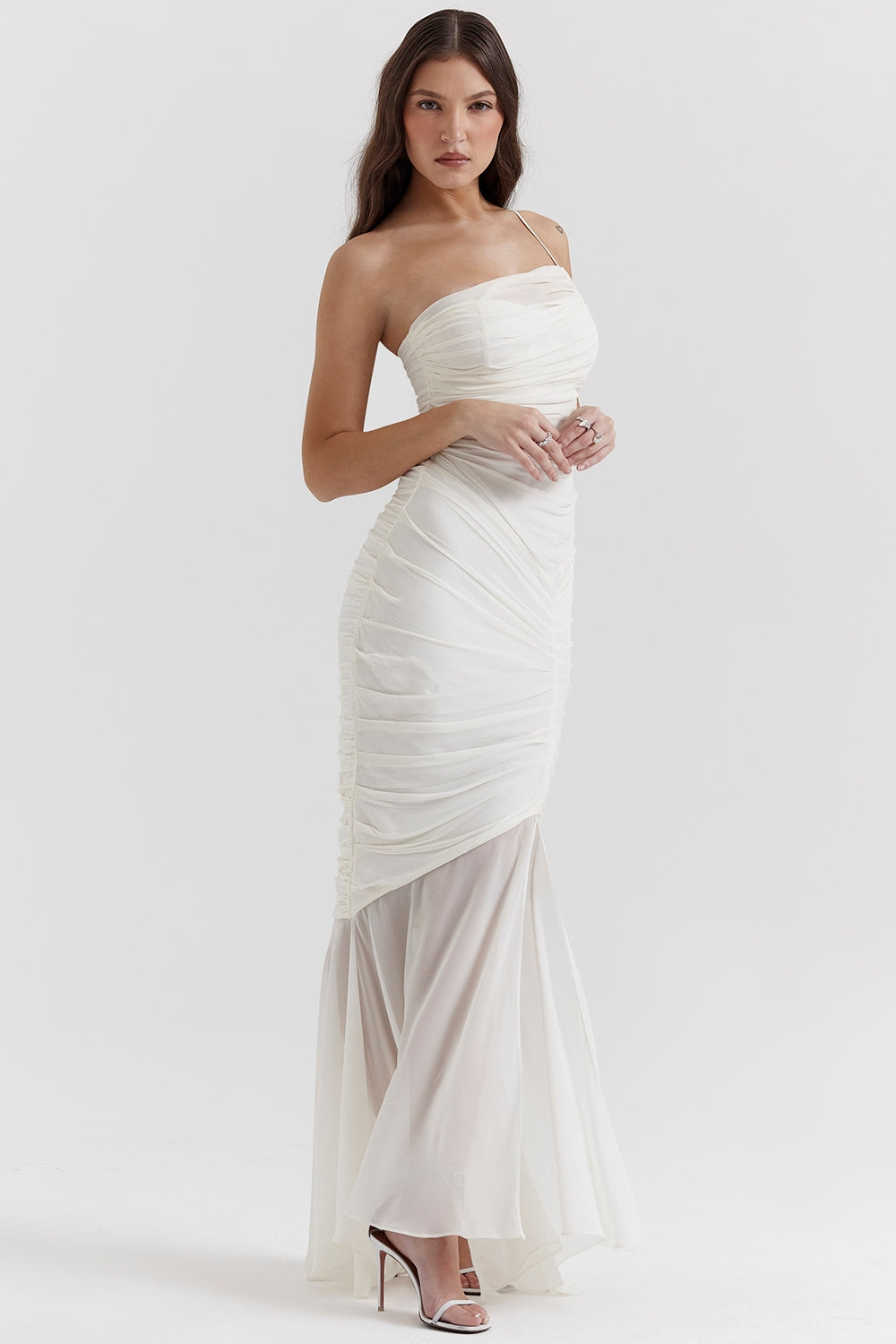 Pearla ivory ruched maxi dress