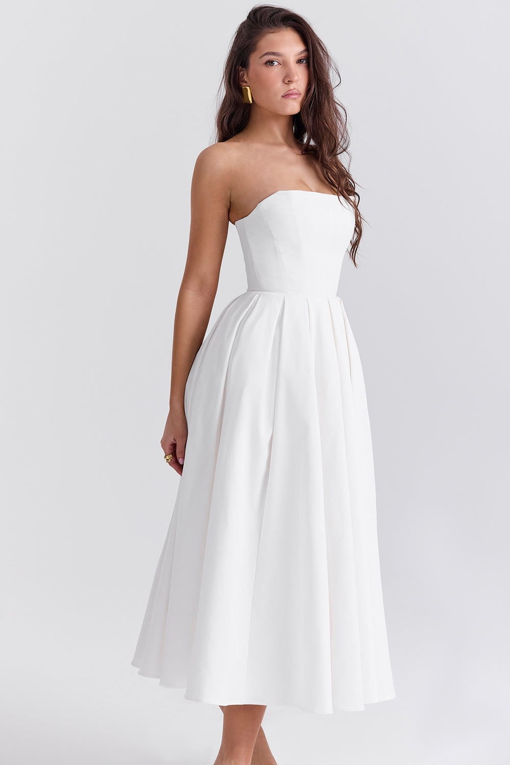 Audrey white strapless midi sundress