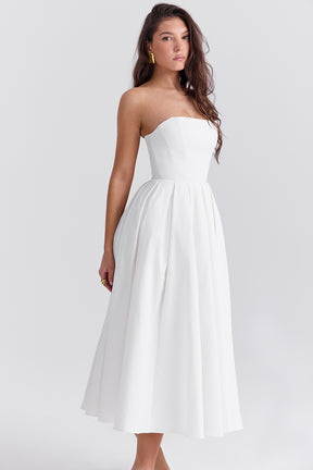 Audrey white strapless midi sundress