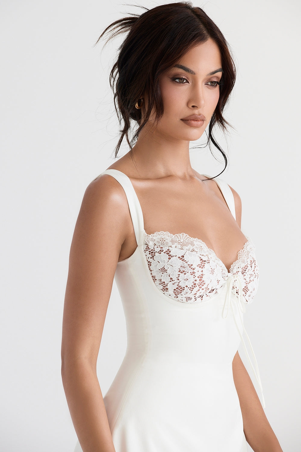 Adriana ivory satin and lace mini dress