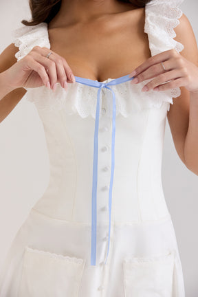 Mathilde white cotton broderie anglaise trim midi dress