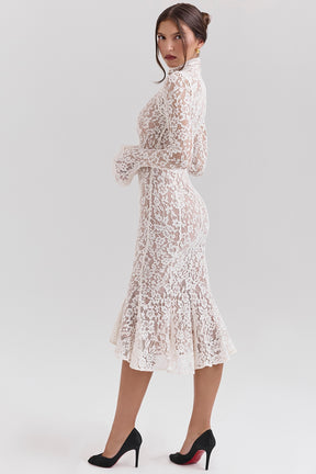 Sophia vintage ivory lace fitted midi dress