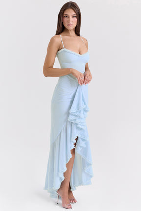 Gabbi ice blue mesh ruffled front gown Bridesmaid Collection