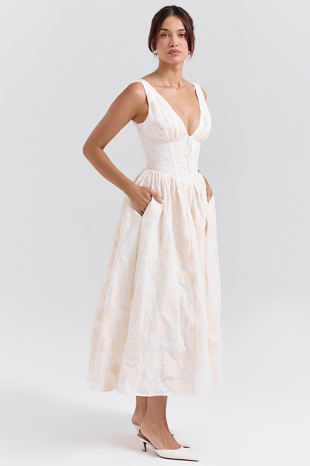 Emmelina vintage ivory floral embroidered corset