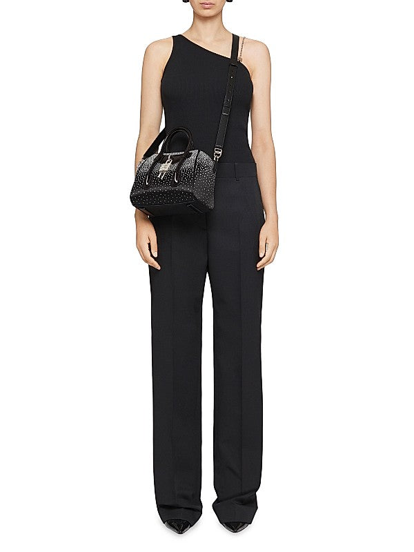 Mini Antigona Lock Bag In Satin With Strass