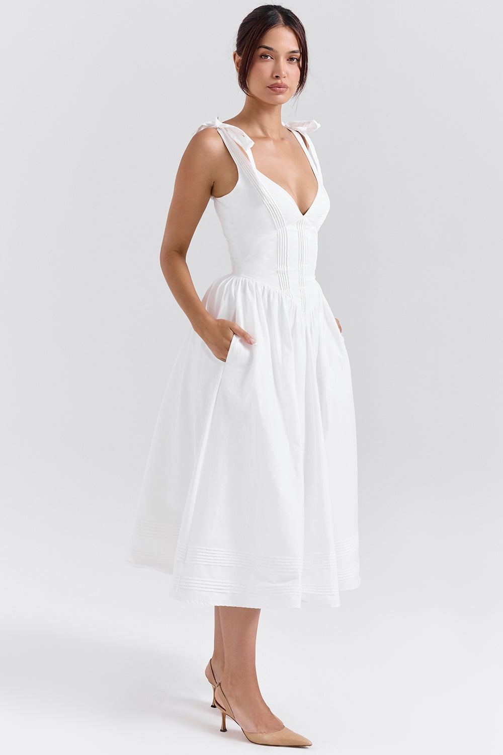 Hattie white pin tuck cotton midi sundress