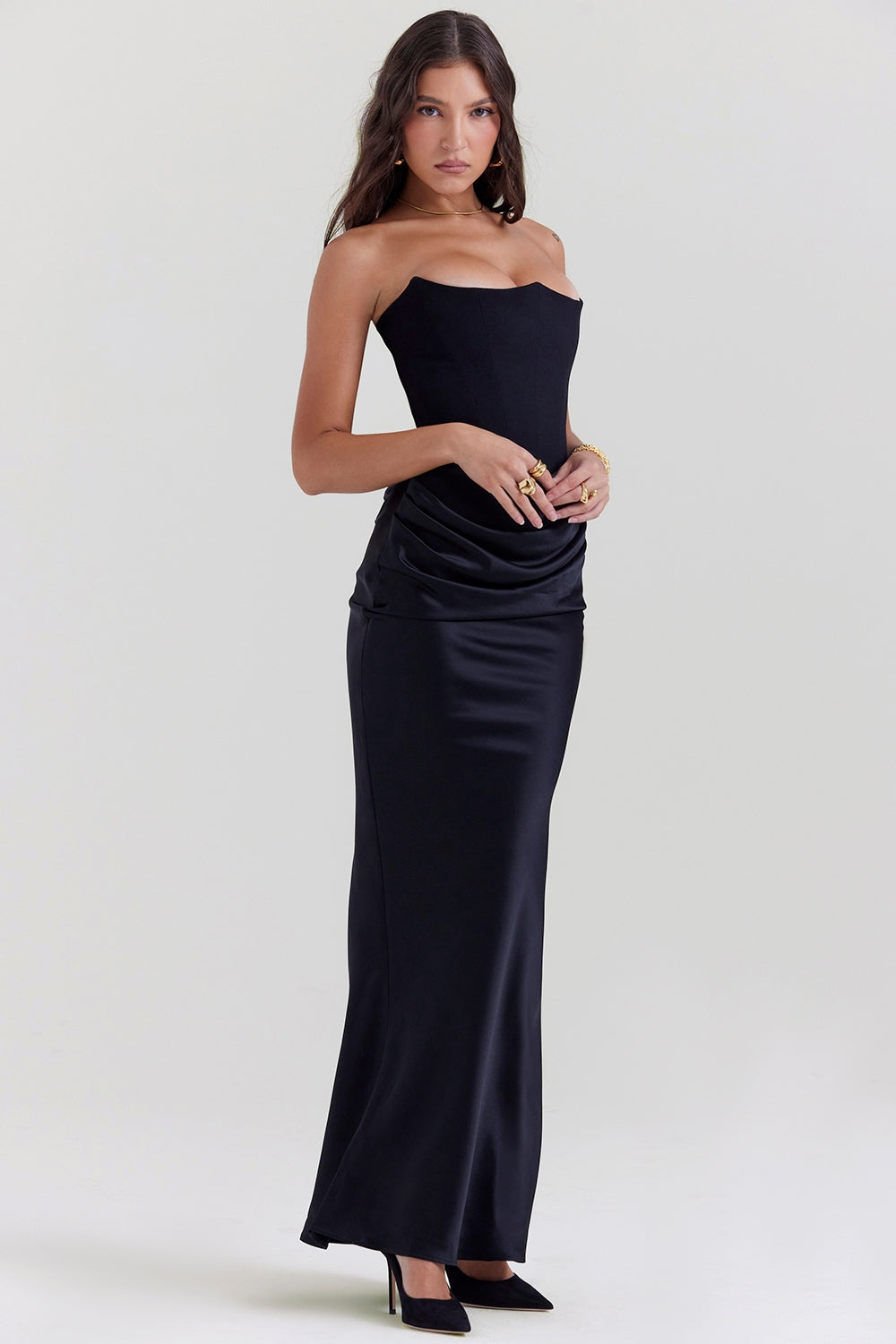 Persephone black strapless corset dress Bridesmaid Collection