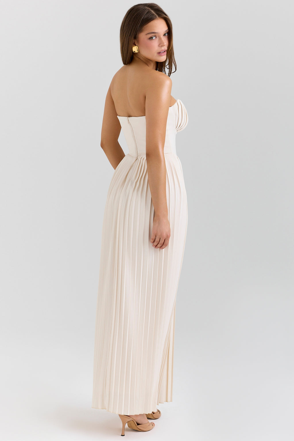 Marcella ivory georgette pleated maxi dress