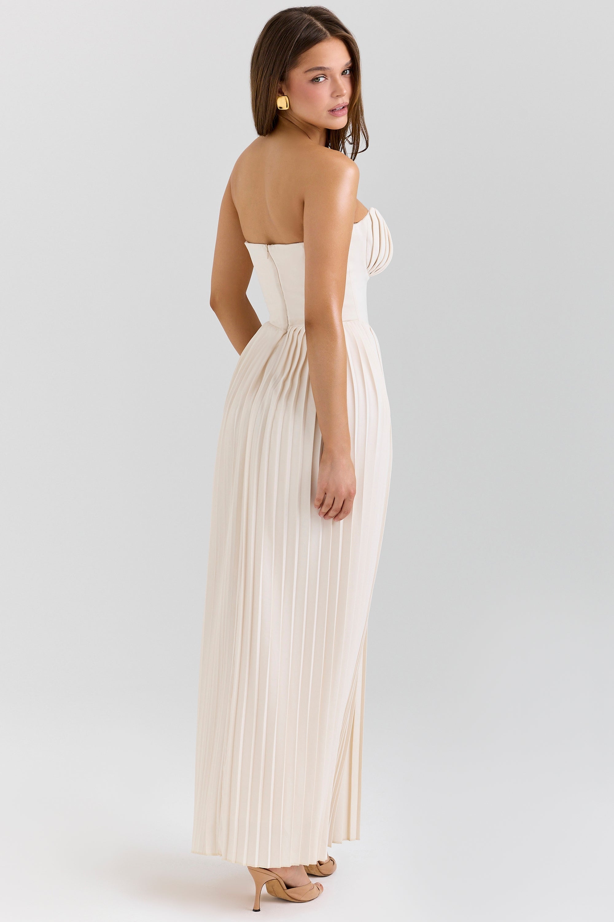 Marcella ivory georgette pleated maxi dress