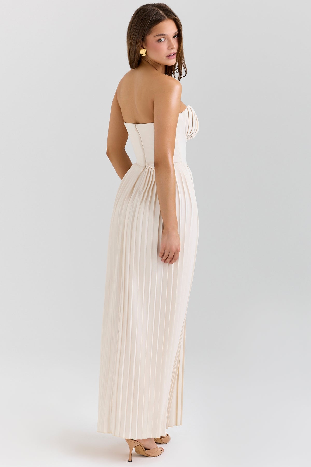 Marcella ivory georgette pleated maxi dress