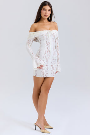 Sadie vintage cream floral lace off shoulder mini dress