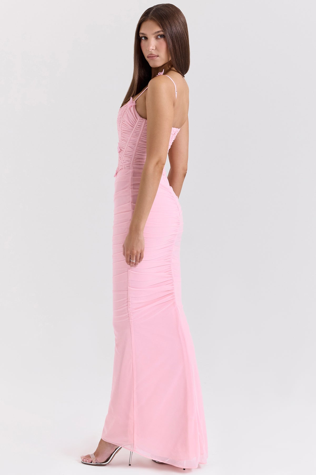 Romola pink stretch mesh butterfly maxi dress Bridesmaid Collection