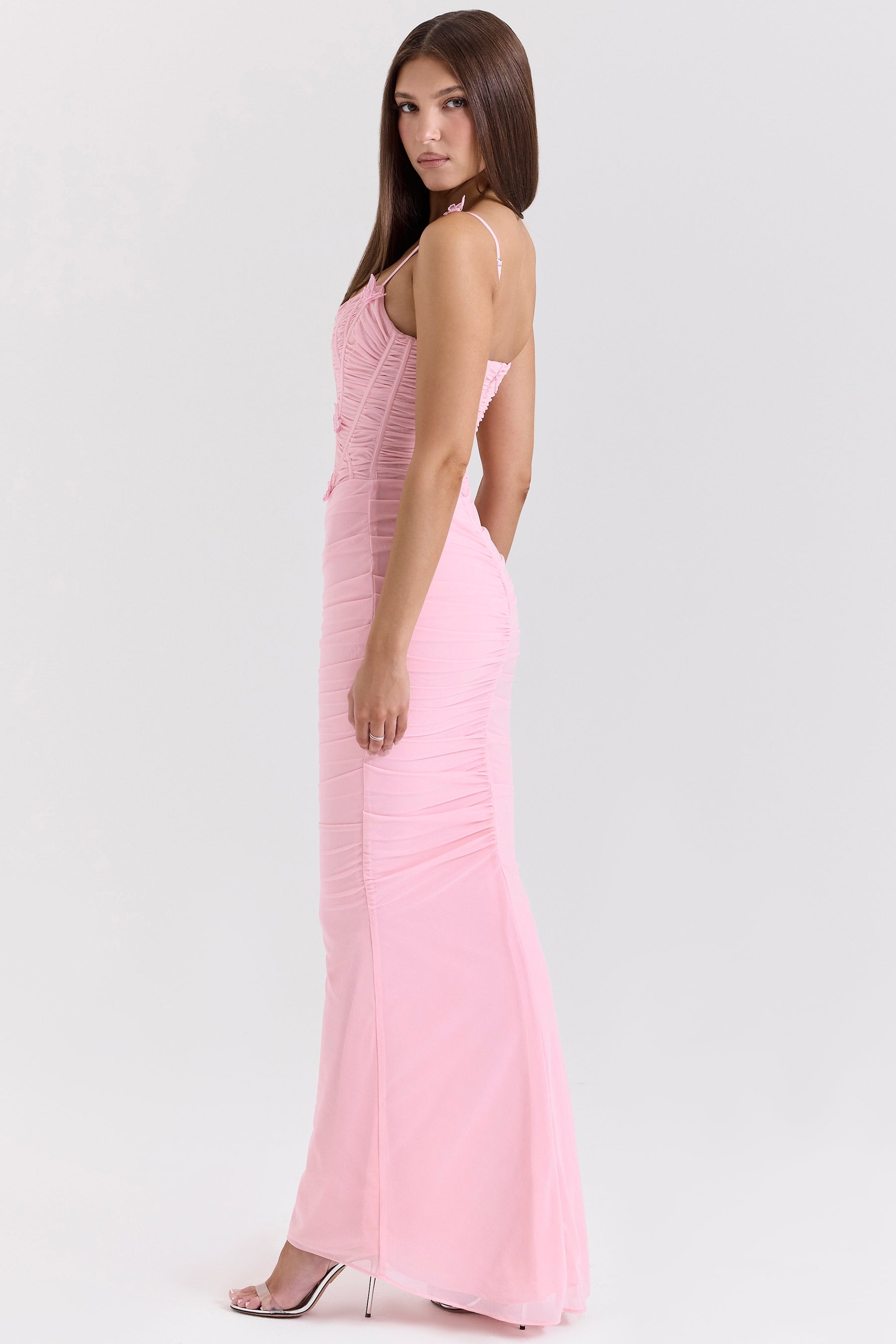 Romola pink stretch mesh butterfly maxi dress Bridesmaid Collection