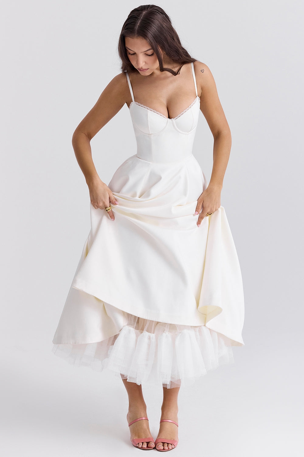 Mademoiselle white tulle midi dress