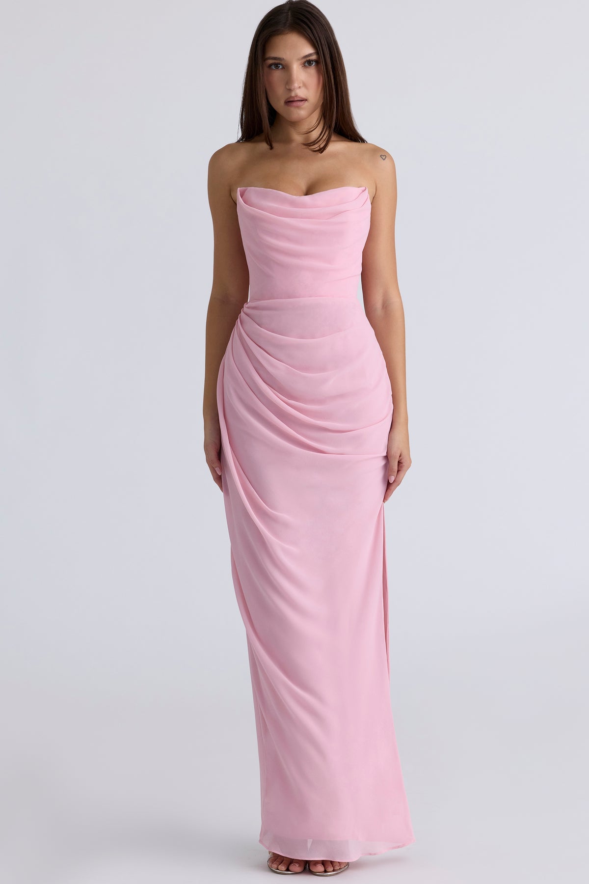 Adrienne pink quartz georgette strapless gown Bridesmaid Collection