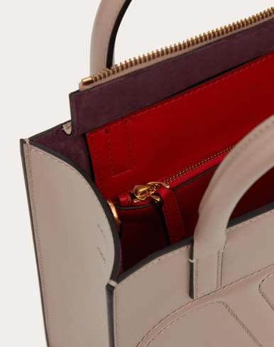 VALENTINO Small Vlogo Walk Calfskin Tote Bag – Poudre