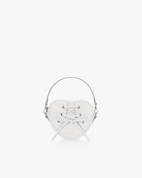 RIBBON TIE HEART BAG - WHITE