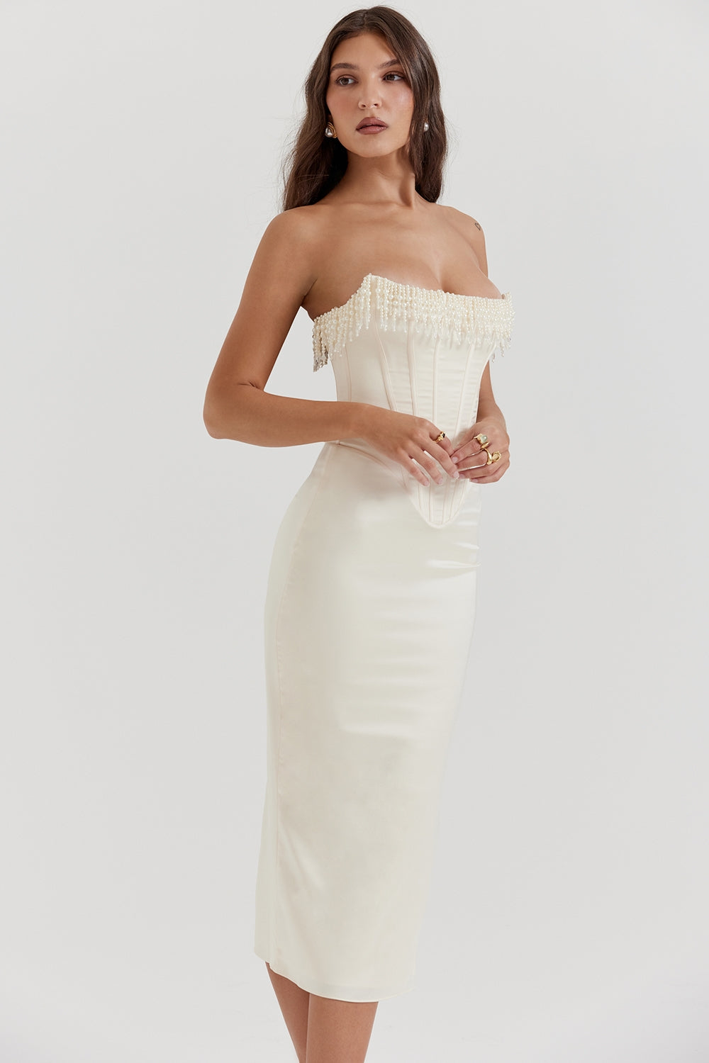 Nalita vintage cream embellished strapless dress