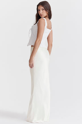 Sydel white satin bias cut maxi skirt