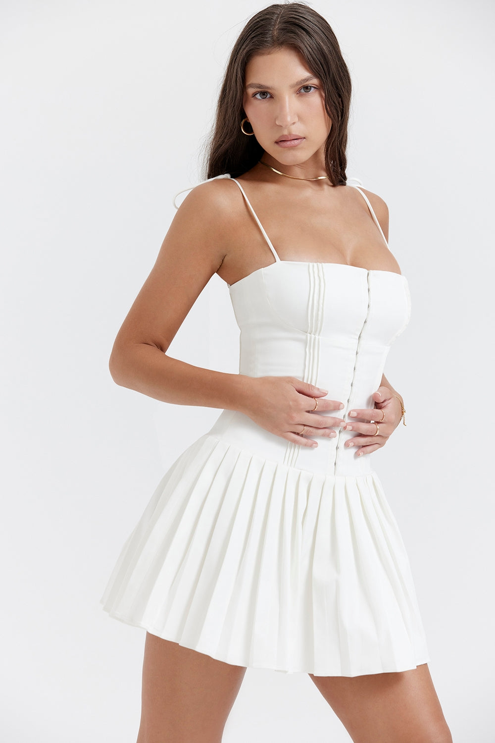 Marcy white pleated mini dress