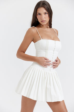 Marcy white pleated mini dress