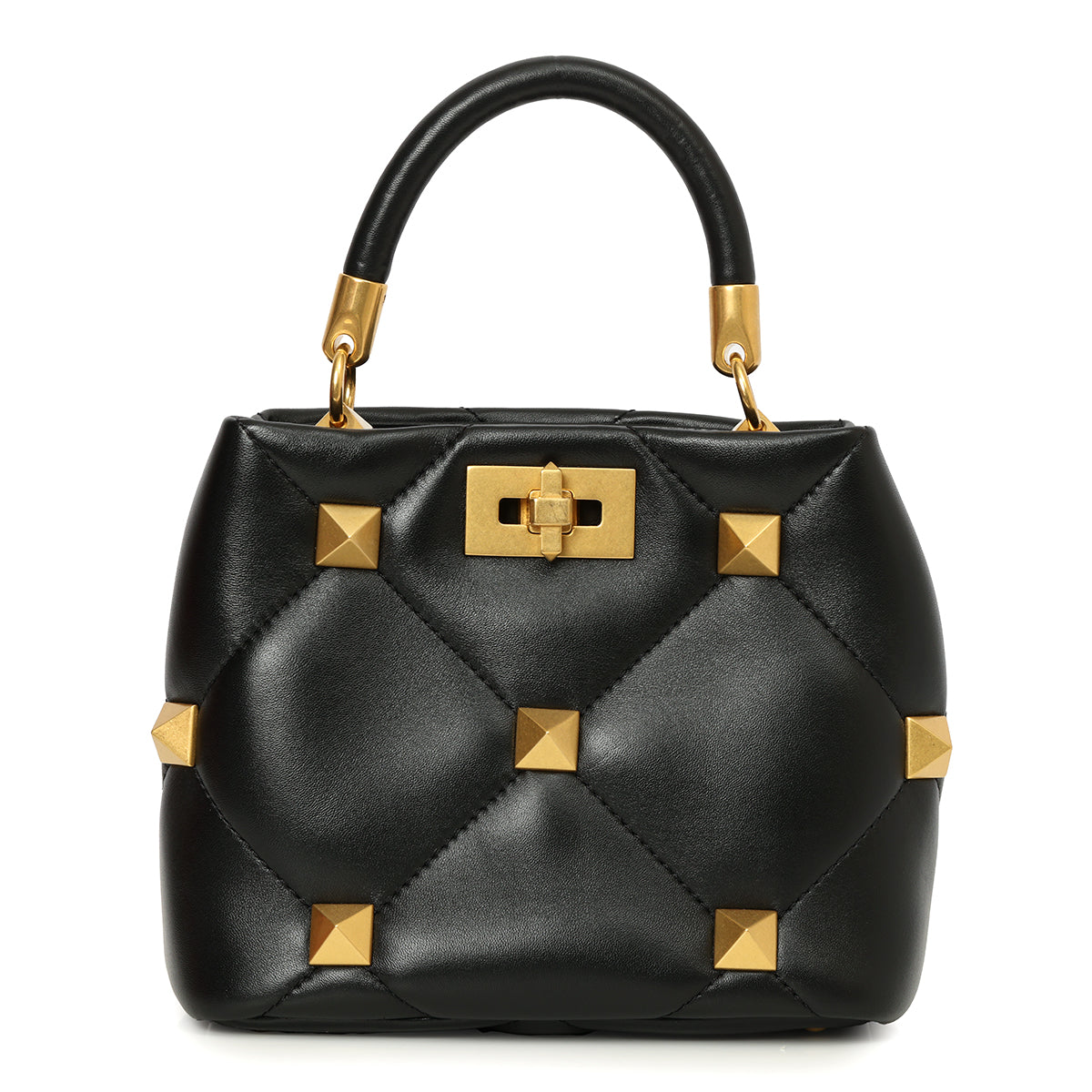 Valentino Small Roman Stud Top Handle Bag In Nappa Black