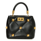 Valentino Small Roman Stud Top Handle Bag In Nappa Black