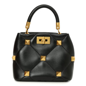 Valentino Small Roman Stud Top Handle Bag In Nappa Black