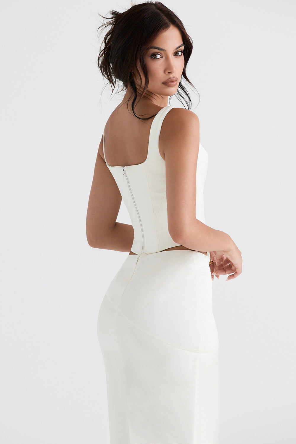 Rafa ivory satin longline corset