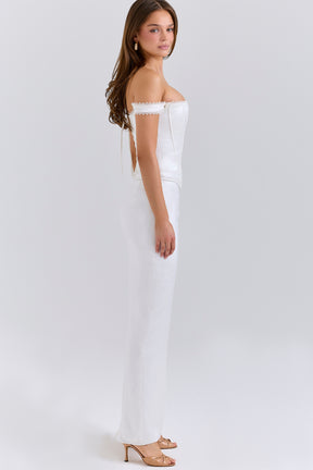 Isis ivory satin corset maxi dress