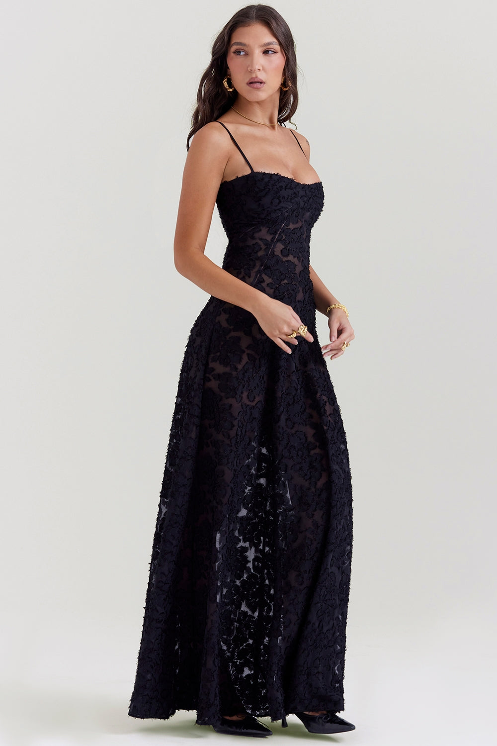 Seren black floral lace back maxi dress Bridesmaid Collection