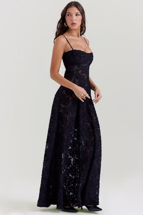 Seren black floral lace back maxi dress Bridesmaid Collection