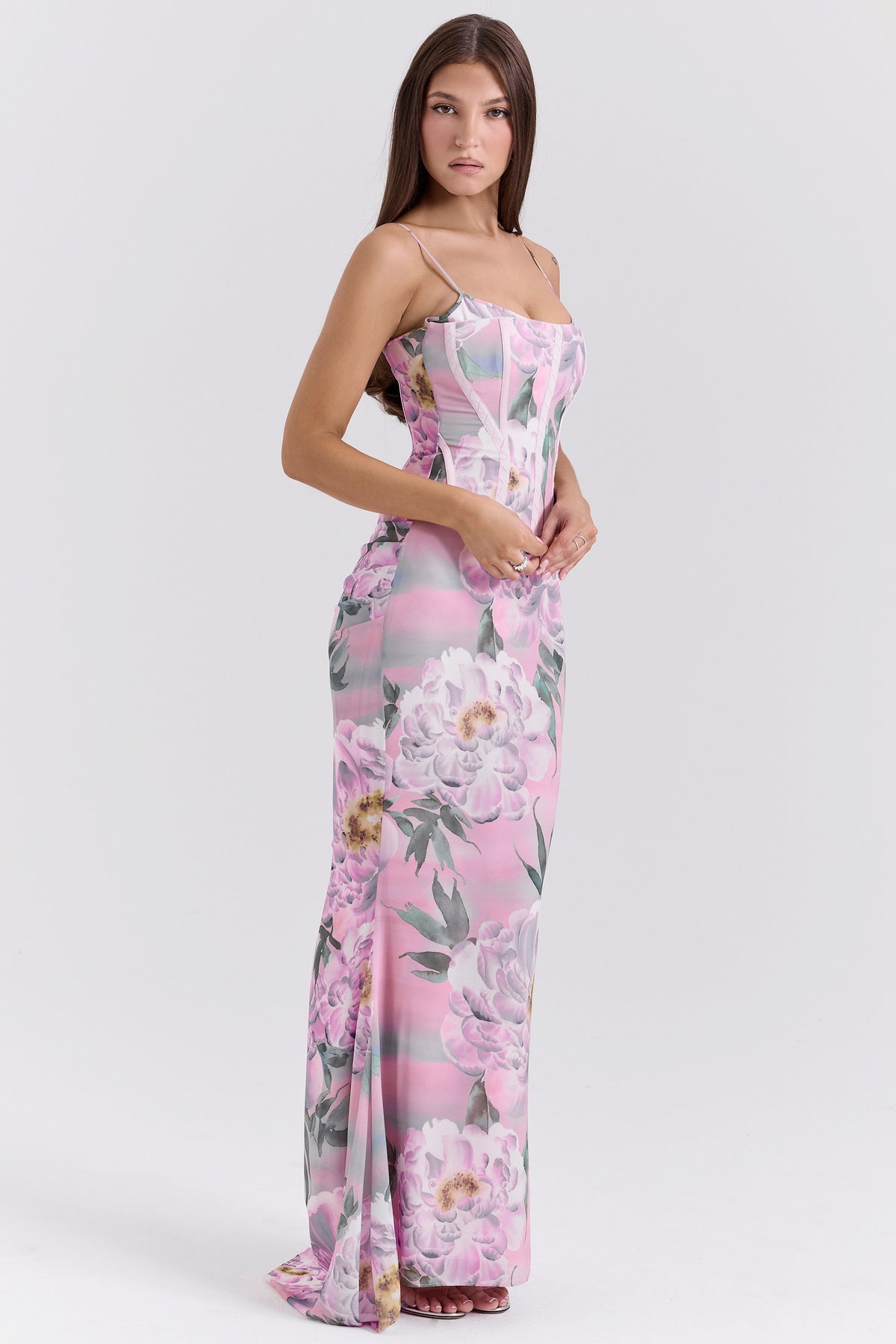 Antonina pink floral corset maxi dress Bridesmaid Collection