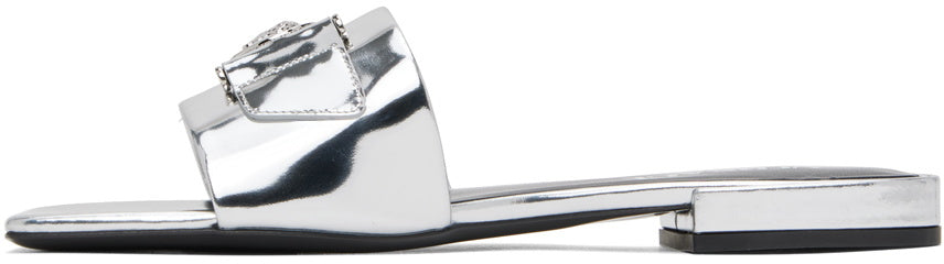 Versace Silver Medusa Buckle Metallic Mules