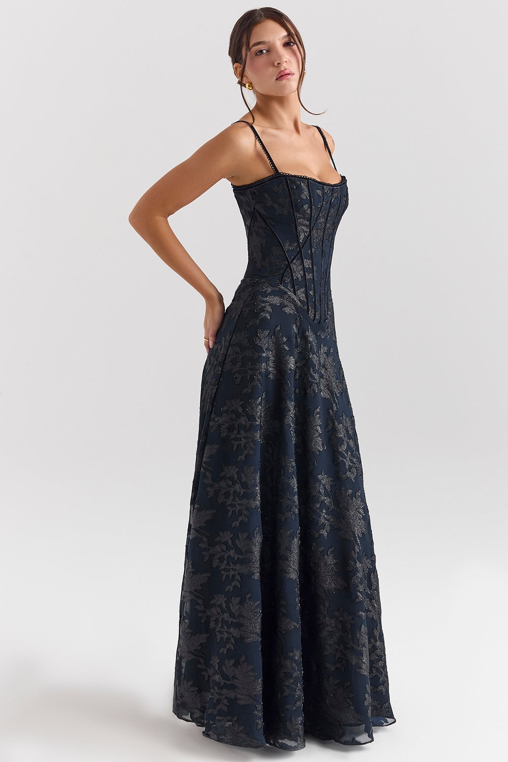 Esme midnight blue lurex chiffon maxi dress Bridesmaid Collection