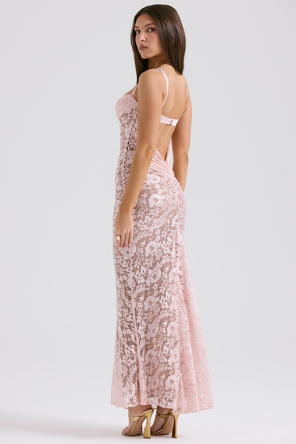 Azzurra rose pink lace godet gown Bridesmaid Collection