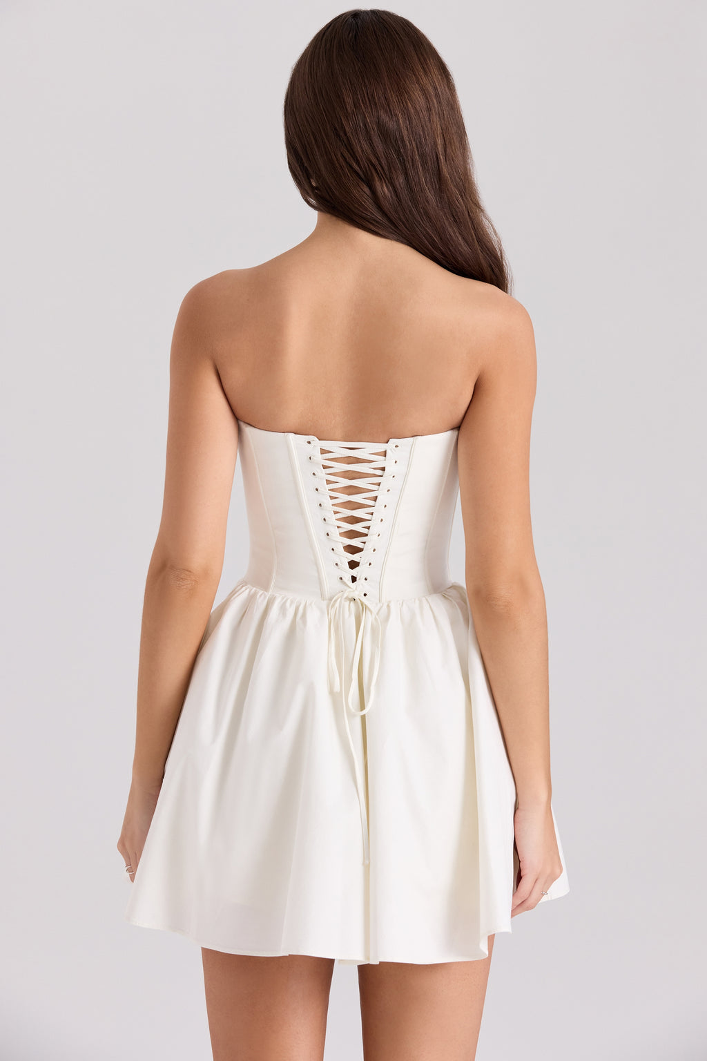 Kristiana ivory cotton strapless corset mini dress