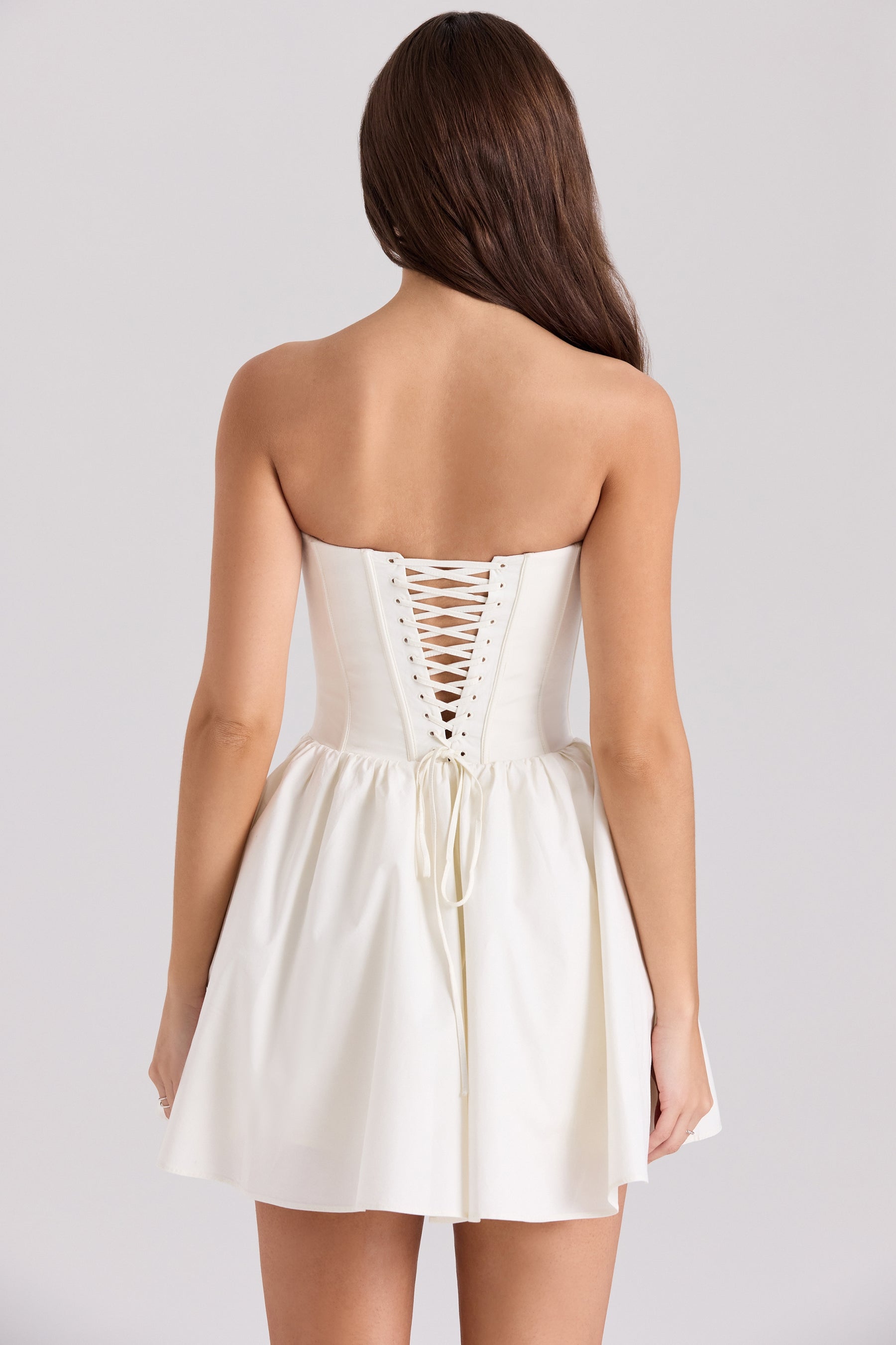 Kristiana ivory cotton strapless corset mini dress