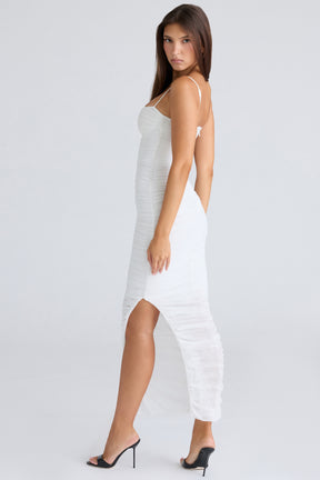 Fornarina white gathered stretch mesh maxi dress